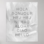 Hello Hola Bonjour Modern Typography Black Gray Poster (Vorne)