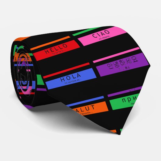 Hello Hola Salut Green Blue Lila Mens Krawatte (Gerollt)