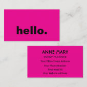 Hello Hot Pink Black Typografy Custom Stylish Visitenkarte (Vorne/Hinten)