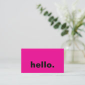 Hello Hot Pink Black Typografy Custom Stylish Visitenkarte (Stehend Vorderseite)