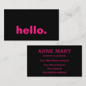 Hello Hot Pink Fuchsia Black Typografy Custom Visitenkarte (Vorne/Hinten)