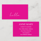 Hello Hot Pink White Script Typografy Modern Visitenkarte (Vorne/Hinten)