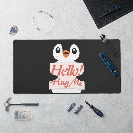 Hello! Hug Me - penguin costume personalization Schreibtischunterlage (Arbeitsplatz)