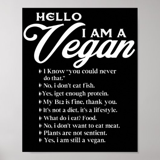 Hello I Am A Vegan 9 Things About Vegan Poster (Vorne)