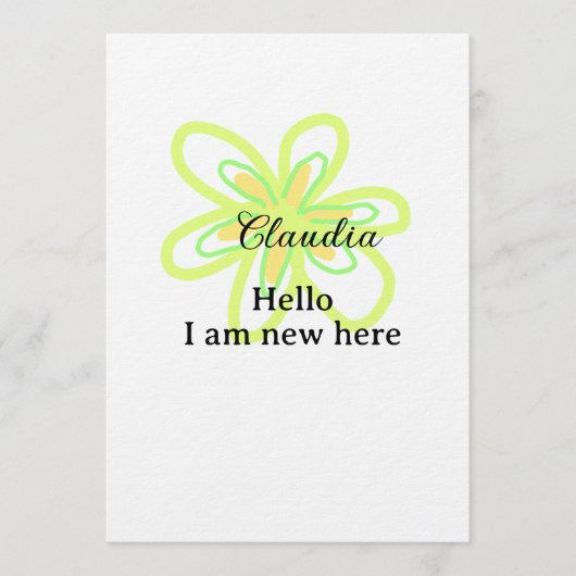 Hello I am new here name yellow green flower kids Einladung (Vorderseite)