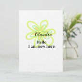 Hello I am new here name yellow green flower kids Einladung (Stehend Vorderseite)