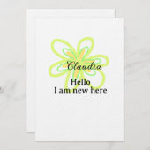 Hello I am new here name yellow green flower kids Einladung (Vorne/Hinten)