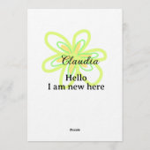 Hello I am new here name yellow green flower kids Einladung (Rückseite)