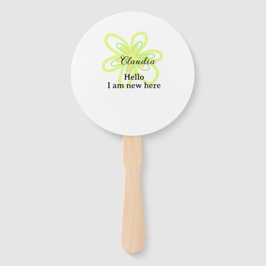 Hello I am new here name yellow green flower kids Fächer (Vorderseite)