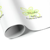 Hello I am new here name yellow green flower kids Geschenkpapier (Rolleneckpunkt)