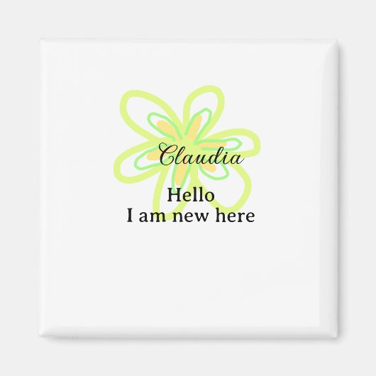 Hello I am new here name yellow green flower kids Magnet (Vorne)