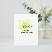 Hello I am new here name yellow green flower kids Postkarte (Stehend Vorderseite)