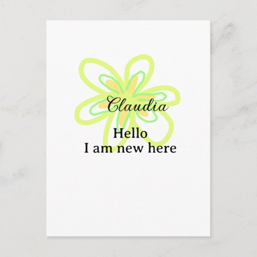 Hello I am new here name yellow green flower kids Postkarte (Vorderseite)