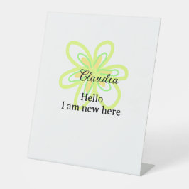 Hello I am new here name yellow green flower kids Sockelschild