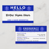 HELLO I haben Demenzidentifizierung Visitenkarte (Vorne/Hinten)