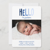 HELLO Ich bin Baby Name Foto Blue Palette Neugebor Ankündigung (Vorderseite)