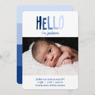 HELLO Ich bin Baby Name Foto Blue Palette Neugebor Ankündigung