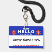 HELLO ich habe Alzheimer-Notfallinformationen Ausweis (Vorderseite mit Lanyard)