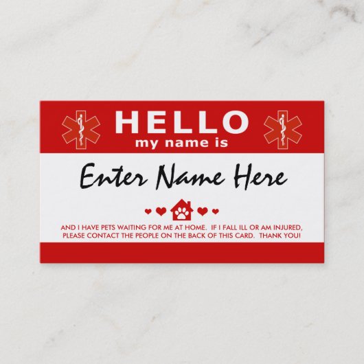 HELLO Ich habe Haustiere gewartet Visitenkarte (Vorderseite)