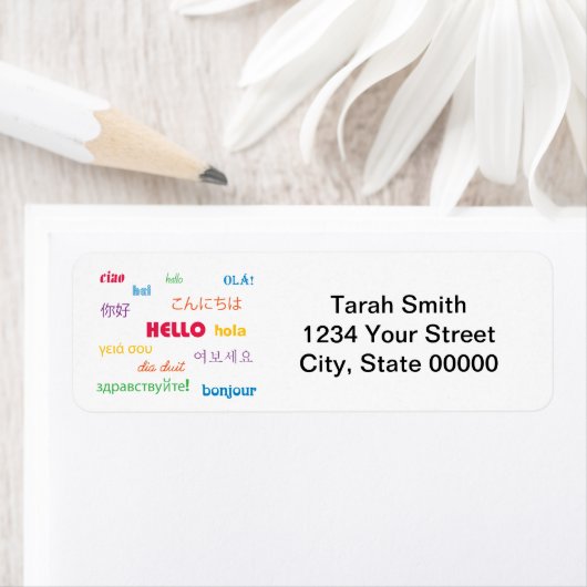Hello in Many Languages Personalize Rücksendeadres (Insitu)