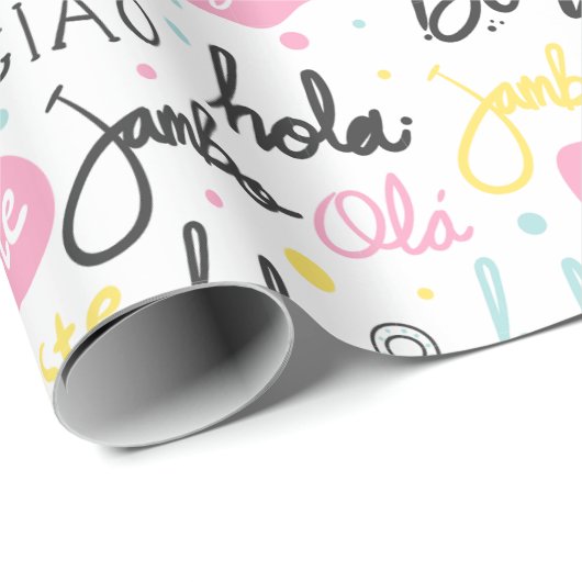 HELLO IN VIELEN SPRACHEN GESCHENKPAPIER (Rolleneckpunkt)