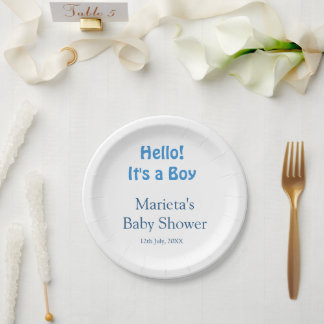 Hello ITS A BOY BABY SHOWER BLUE NAME DATE SIMPLE Pappteller