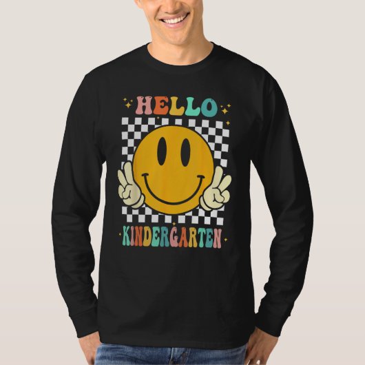 Hello Kindergarten Goodbye Pre k Graduation Groovy T-Shirt (Vorderseite)