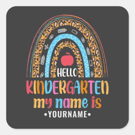 Hello Kindergarten Rainbow First Day of School Quadratischer Aufkleber (Vorderseite)
