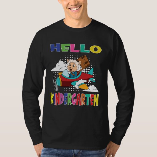 Hello Kindergarten Sheep Flying Plane T-Shirt (Vorderseite)