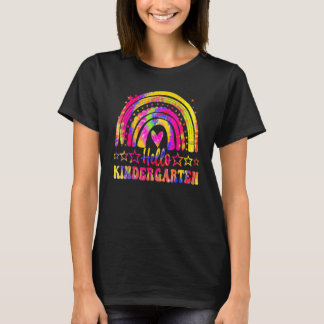 Hello Kindergarten Teacher Rainbow Tie Dye Back To T-Shirt