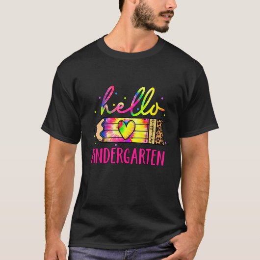 Hello Kindergarten Tie Dye Leopard Pencil Back To  T-Shirt (Vorderseite)