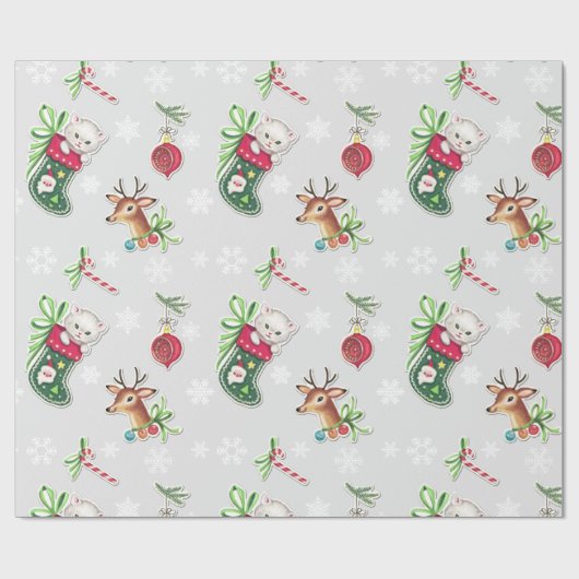 Hello Kitten Weihnachtswrapping Paper on Grau Geschenkpapier (Flach)