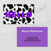 HELLO Kuh Drucken Schwarz-weiß Lila Visitenkarte (Vorne/Hinten)