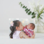 Hello Liebe Second Baby Birth Ankündigung Postkarte (Stehend Vorderseite)