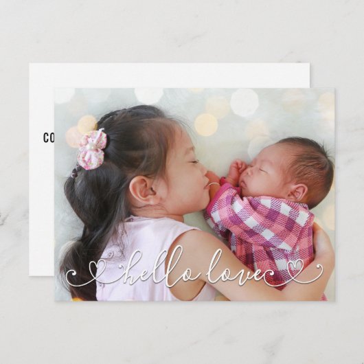 Hello Liebe Second Baby Birth Ankündigung Postkarte (Vorne/Hinten)