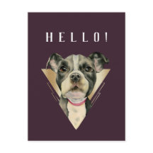 HELLO Lila Gold Pitbull Puppy Watercolor