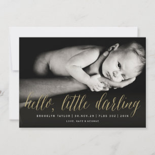 Hello Little Darling Gold Script Chic Foto Birth Ankündigung