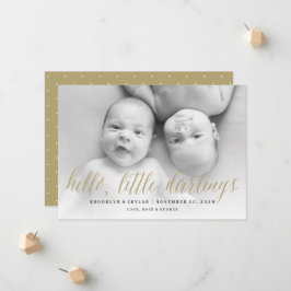 Hello Little Darlings Gold Script Twin Foto Birth Ankündigung