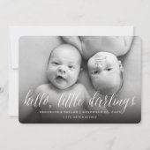 Hello Little Darlings Modern Twins Foto Birth Ankündigung (Vorderseite)