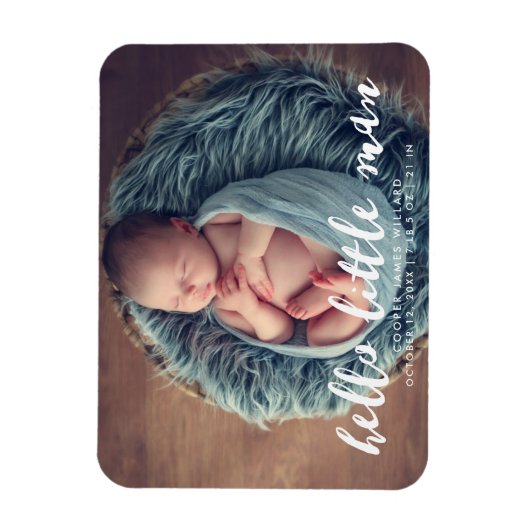 Hello Little Man | Ankündigung von Foto zur Geburt Magnet (Vertikal)
