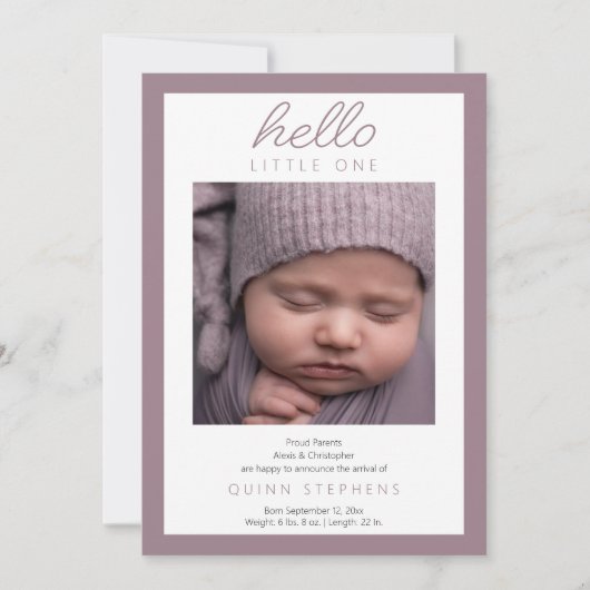 Hello Little One - 2 Foto Baby Lavender Birth Ankündigung (Vorderseite)