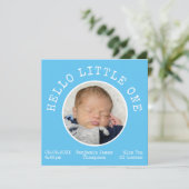 Hello Little One 2 Foto Name Blue Baby Boy Ankündigung (Stehend Vorderseite)