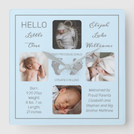 Hello Little One Baby Four Foto Square Wall Clock Quadratische Wanduhr