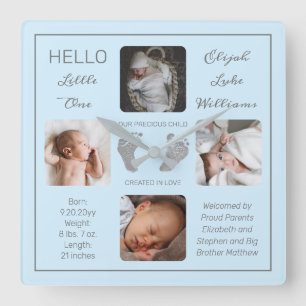 Hello Little One Baby Four Foto Square Wall Clock Quadratische Wanduhr