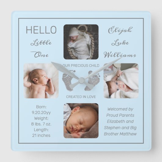 Hello Little One Baby Four Foto Square Wall Clock Quadratische Wanduhr (Vorderseite)