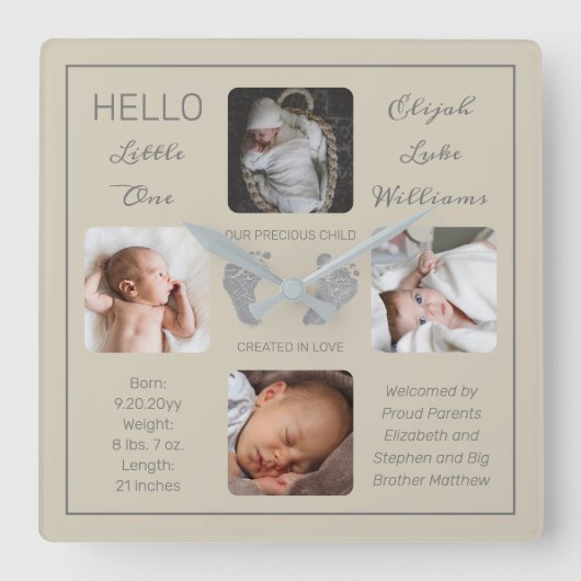 Hello Little One Baby Four Foto Square Wall Clock Quadratische Wanduhr (Vorderseite)