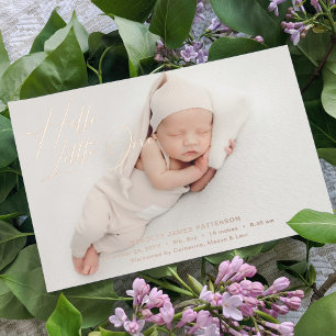 Hello Little One Elegantes Script Foto Birth Folien Feiertagskarte