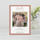 Hello Little One Foto Baby Girl Terracotta Ankündigung (Stehend Vorderseite)