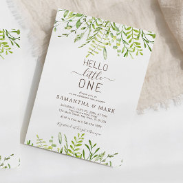 Hello Little One Greenery Floral Baby Shower Einladung