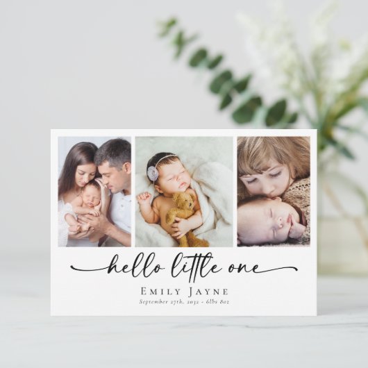 Hello Little One Script Birth Baby Dankeskarte (Stehend Vorderseite)
